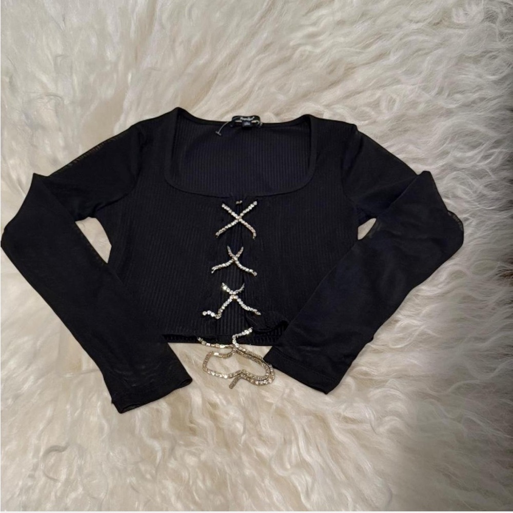 Papaya Black Lace-Up Crop Top